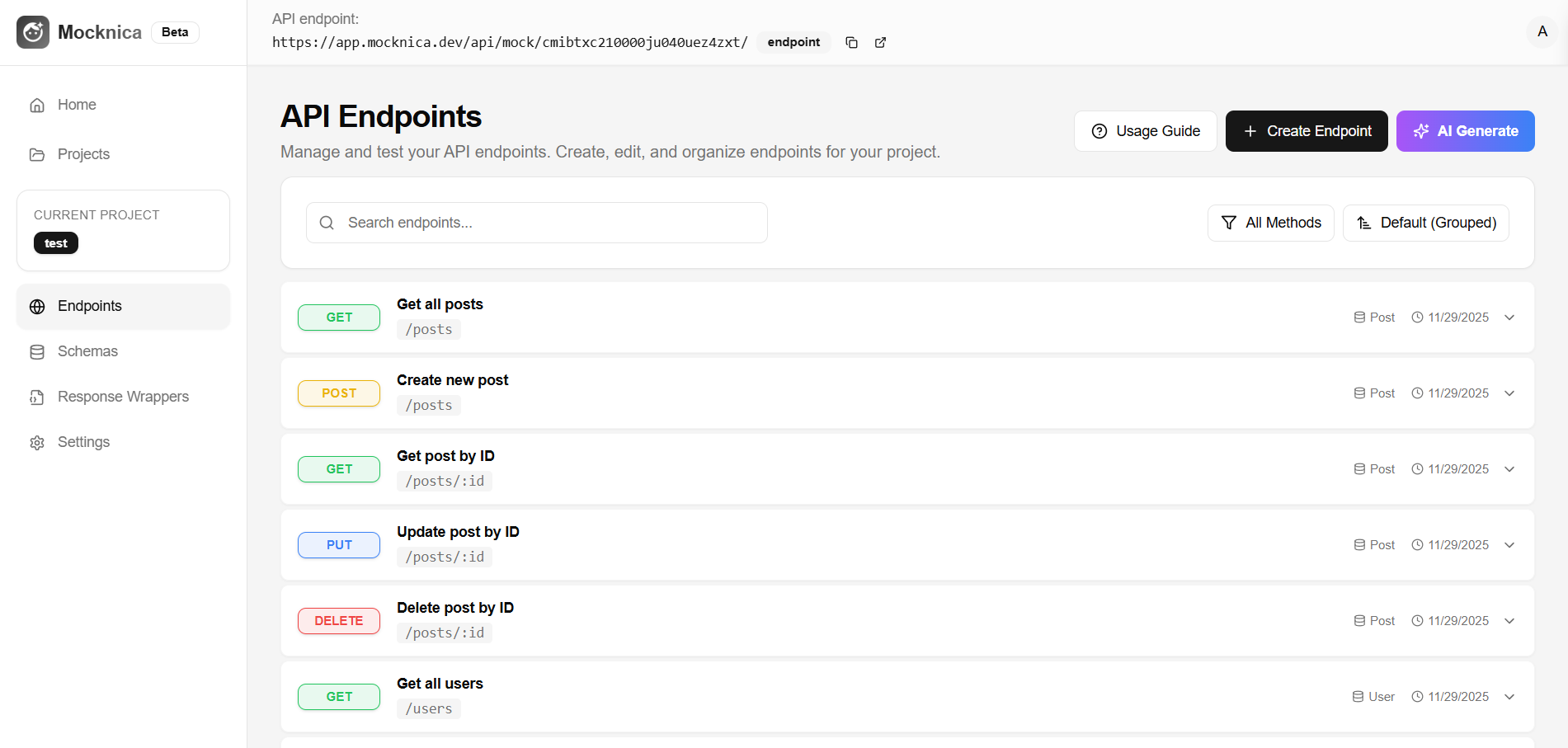 Mocknica Dashboard Demo