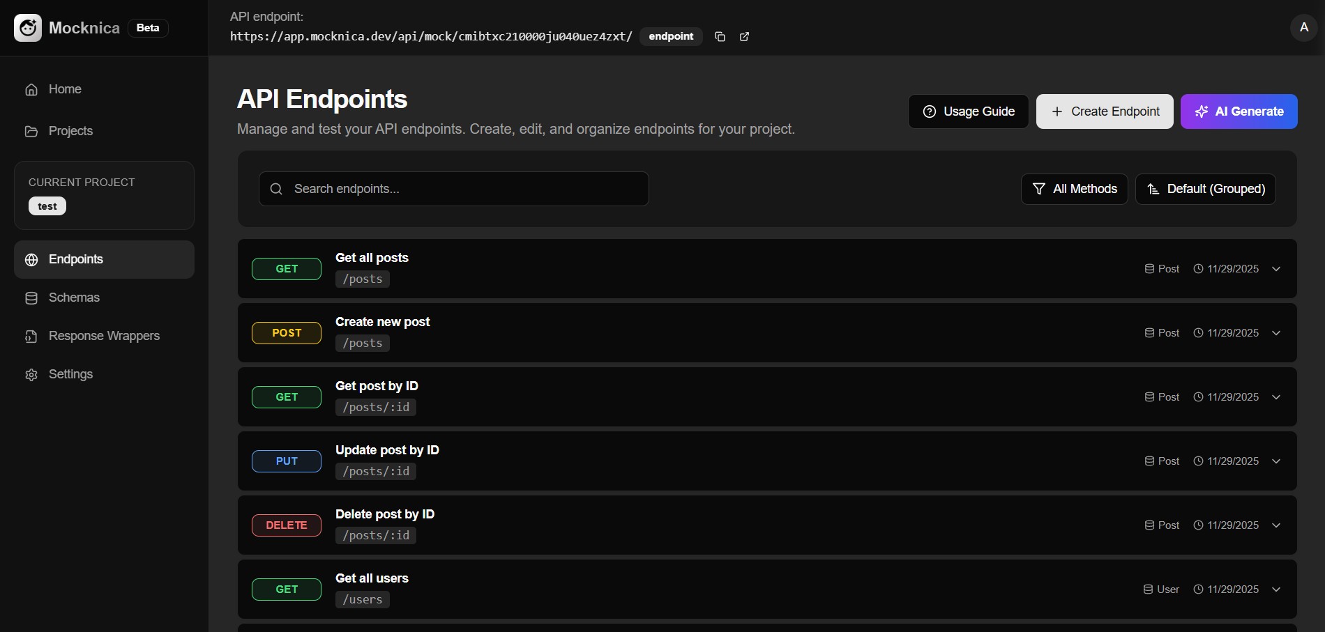 Mocknica Dashboard Demo